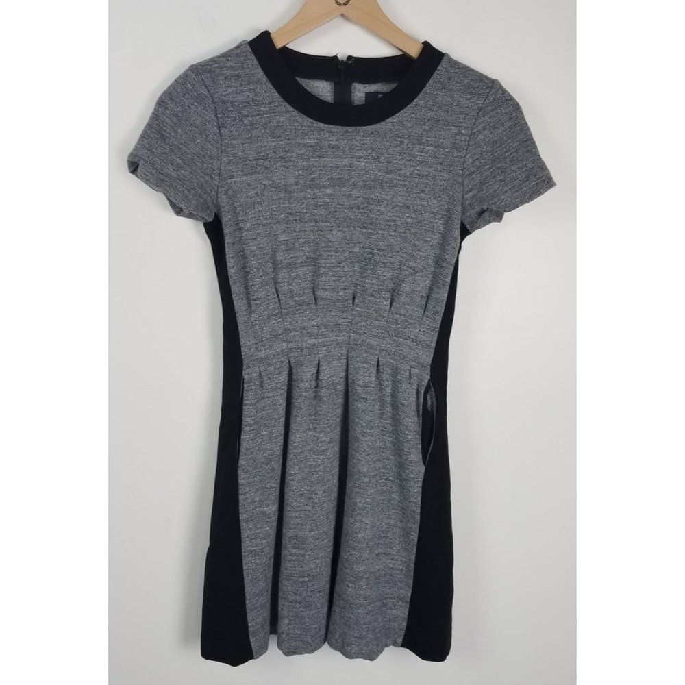 Madewell Women's Sz. 0 Thick Knit Short Sleeve Fit & Flare Grey/Black Dress